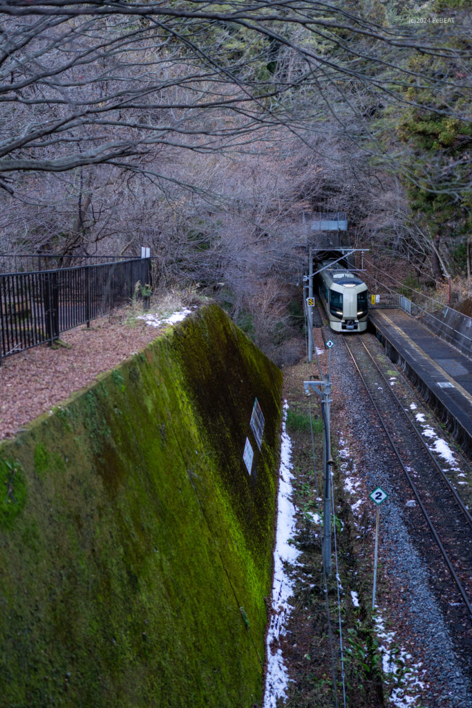 野岩鉄道会津鬼怒川線の龍王峡駅に入線する東武鉄道500系リバティ