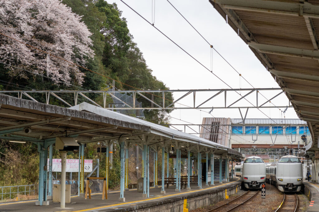 紀勢本線の白浜駅に停車する287系「くろしお」